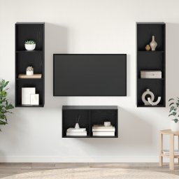 vidaXL Tv-meubelset Zwart Eiken Bewerkt hout