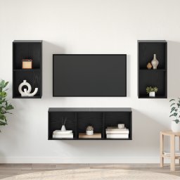 vidaXL Tv-meubelset 3 st Zwart Eiken Bewerkt hout