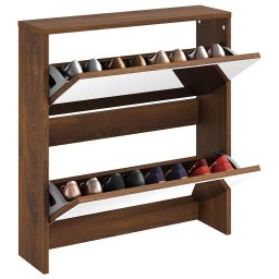 vidaXL Schoenenkast met spiegel 2-laags 63x17x67 cm bruineiken