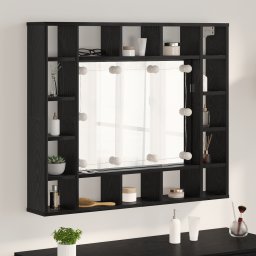vidaXL Spiegelkast Zwart Eiken 91 x 15 x 76,5 cm Bewerkt hout
