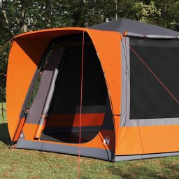 vidaXL Camping Tent Grijs en oranje 420 x 420 x 227 cm Polyester
