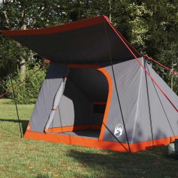 vidaXL Camping Tent 4-persoons Waterdicht Grijs en Oranje taft