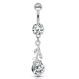 Navelpiercing glimmend blad met grote CZ steen - zilver