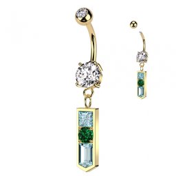 Navelpiercing PVd Pointed Baguette met glas ingelegd - goud