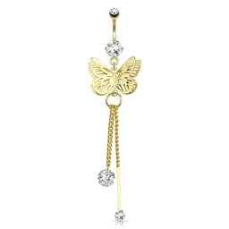 Navelpiercing vlinder hanger 3D - goud