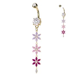 Navelpiercing PVD multikleur bloem hanger - goud