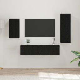 vidaXL Tv-meubelset 4 st Zwart Eiken Bewerkt hout
