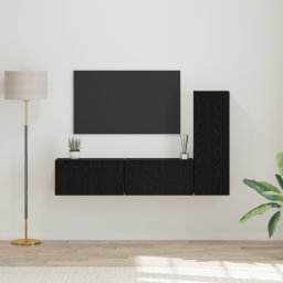 vidaXL Tv-meubelset 3 st Zwart Eiken Bewerkt hout