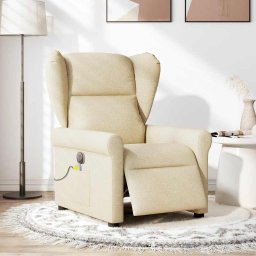 vidaXL Massagestoel elektrisch verstelbaar stof crèmekleurig