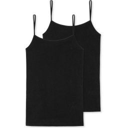 Schiesser - Maat 95/5 Spaghettitop 2-pack biologisch katoen zwart Dames Onderhemd - schwarz