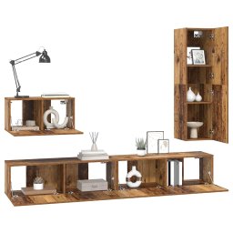 vidaXL Tv-meubelset 4 st 30,5 x 30 x 110 cm Oud Hout