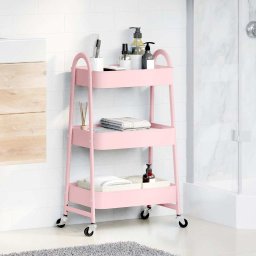 vidaXL Opbergtrolley 3-laags roze 42x41,5x77 cm staal