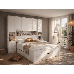 Bed en brugkast RIGA 140x200 cm wit met lades
