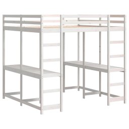 vidaXL Hoogslaper met bureau en ladder grenenhout wit 160x200 cm