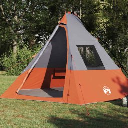 vidaXL Tipi Tent 6-persoons Waterdicht Grijs en Oranje taft