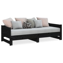 vidaXL Slaapbank uitschuifbaar massief grenenhout zwart 2x(90x200) cm