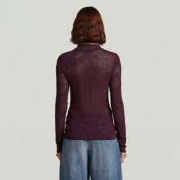 Pointelle Slim Gebreide Polo - Rood - Dames