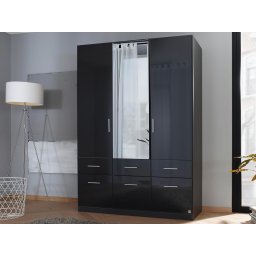 Kast CELLO 3 deuren 6 lades hoogglans grijs/metaalgrijs met spiegel