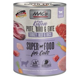 6x800g Kitten Kalkoen, Rund & Eend MAC's Kattenvoer