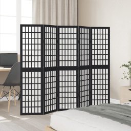 vidaXL Kamerscherm met 5 panelen massief paulowniahout zwart
