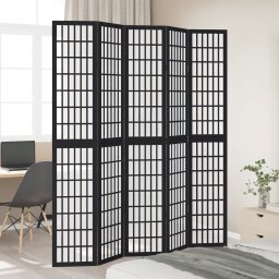 vidaXL Kamerscherm met 5 panelen massief paulowniahout zwart