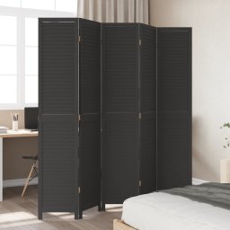 vidaXL Kamerscherm met 5 panelen massief paulowniahout zwart