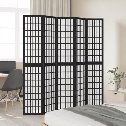 vidaXL Kamerscherm met 5 panelen massief paulowniahout zwart