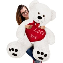 Knuffelbeer met Hart – I LOVE You – Wit 90cm