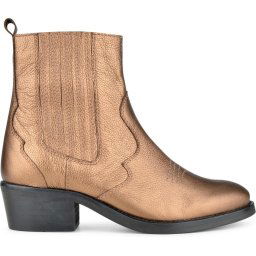 PS Poelman Mustang - maat 39 - Dames Leren Western Chelsea Cowboy Enkellaarzen - Bruin Brons Metalli