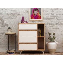 Commode TEPALA 4 lades eik/wit