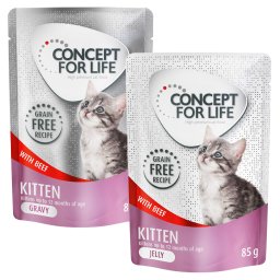 Gemengd Voordeelpakket Concept for Life Gelei & Saus graanvrij 24 x 85 g Kattenvoer - Kitten Rund in Saus & Gelei