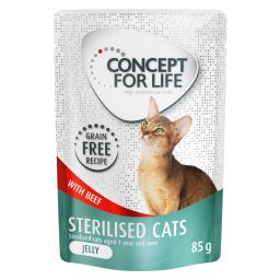 Voordeelpakket Concept for Life graanvrij 24 x 85 g Kattenvoer - Sterilised Cats Rund in Gelei