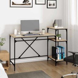 vidaXL Bureau schappen 135x50x90 bewerkt hout en ijzer sonoma eiken