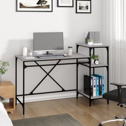 vidaXL Bureau 135x50x90 bewerkt hout en ijzer grijs sonoma eikenkleur