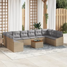 vidaXL Tuinbankenset 11 st Beige en Licht Grijs poly rattan
