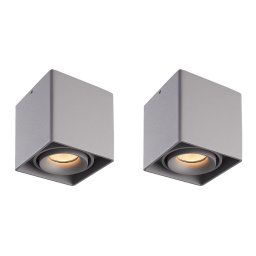 Set van 2 Esto LED vierkante opbouwspots - Dimbaar - Kantelbaar - 4 Watt 345 lumen - 2700K warm wit - GU10 - Plafondspot - Voor binnen - Vervangbare afdekring - Grijs