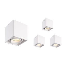 Set van 4 Esto LED vierkante opbouwspots - Dimbaar - Kantelbaar - 4 Watt 345 lumen - 2700K warm wit - GU10 - Plafondspot - Voor binnen - Vervangbare afdekring - Wit