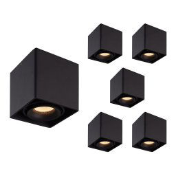 Set van 6 Esto LED vierkante opbouwspots - Dimbaar - Kantelbaar - 4 Watt 345 lumen - 2700K warm wit - GU10 - Plafondspot - Voor binnen - Vervangbare afdekring - Zwart