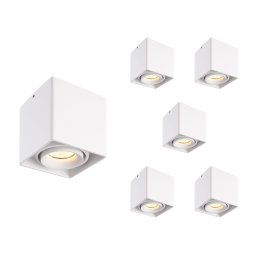 Set van 6 Esto LED vierkante opbouwspots - Dimbaar - Kantelbaar - 4 Watt 345 lumen - 2700K warm wit - GU10 - Plafondspot - Voor binnen - Vervangbare afdekring - Wit