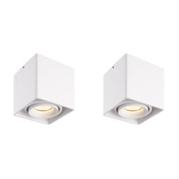 Set van 2 Esto LED vierkante opbouwspots - Dimbaar - Kantelbaar - 4 Watt 345 lumen - 2700K warm wit - GU10 - Plafondspot - Voor binnen - Vervangbare afdekring - Wit