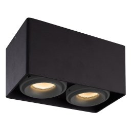 Dimbare LED Opbouwspot plafond Esto - 2 Lichts - Zwart met grijze afdekringen - IP20 - kantelbaar - excl. GU10 lichtbron - voor droge ruimtes