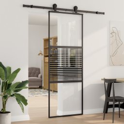 vidaXL Glazen deur Gestreept Zwart 76 x 2 x 205 cm Aluminium
