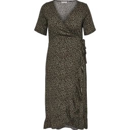 ONLY Maat 42 CARMAKOMA CARFRIDA EX SS WRAP BLK DRESS AOP Dames Jurk