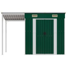 vidaXL Tuinschuur met verlengd dak 277x107x181 cm staal groen