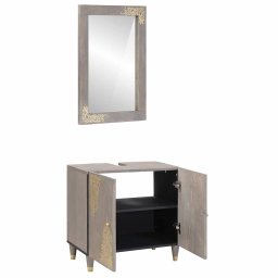 vidaXL Badkamerkastenset 2 st Grijs 62 x 33 x 58 cm Massief Mango Hout
