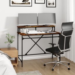 vidaXL Bureau 100x50x90 cm bewerkt hout en ijzer gerookt eikenkleurig