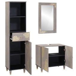 vidaXL Badkamerkastenset 3 st Grijs Massief Mango Hout
