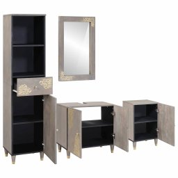 vidaXL Badkamerkastenset 4 st Grijs Massief Mango Hout