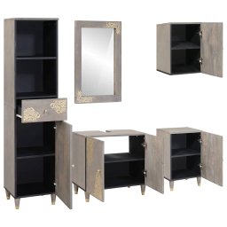 vidaXL Badkamerkastenset 5 st Grijs 62 x 33 x 58 cm Massief Mango Hout