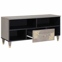 vidaXL TV-kast met lade Grijs 100 x 33 x 46 cm Massief Mango Hout